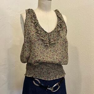 American Rag Women’s Large Blouse Floral Smocked Ruffle Tank Boho Cottagecore